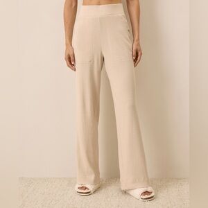 PACT Organic Easy Rib Wide Leg Lounge Pant Pockets Beige Sand